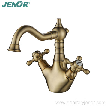 Bathroom Curved Spout Bronze Vintage Brass Basin Faucet